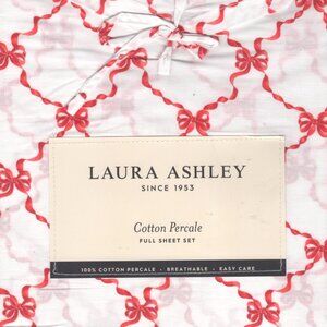 NEW Laura Ashley  4-pc Full Size Percale Cotton Sheet Set  Red Bow Ribbon